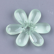 Honeyhandy Transparent Spray Painted Glass Charms, teardrop, Light Green, 13.5~14x7.5x5mm, Hole: 1mm