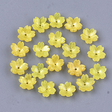 Honeyhandy Cellulose Acetate(Resin) Bead Caps, 5-Petal, Sakura, Yellow, 10.5x11x4.5mm, Hole: 1mm