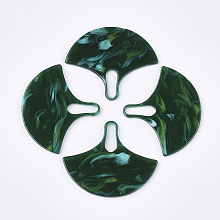 Honeyhandy Cellulose Acetate(Resin) Pendants, Ginkgo Leaf, Dark Green, 43x51.5x2mm, Hole: 16x4.5mm