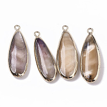 Honeyhandy Natural Freshwater Shell Pendants, with Iron Loops, Edge Golden Plated, Dyed, Teardrop, Bisque, 31~33x10.5~12x5mm, Hole: 1.8mm