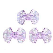 Honeyhandy Transparent Acrylic Beads, Rainbow Color Plated, Bowknot, Lilac, 23x31x9mm, Hole: 2.5mm