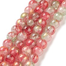 Honeyhandy Baking Painted Crackle Glass Bead Strands, with Gold Powder, Round, Red, 8mm, Hole: 1.2mm, about 103pcs/strand, 30.08~30.7''(76.4~78cm)