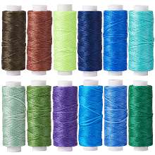 12Rolls 12 Colors Waxed Polyester Cord, Flat, Mixed Color, 0.8mm, about 32.8 yards(30m)/roll, 1roll/color