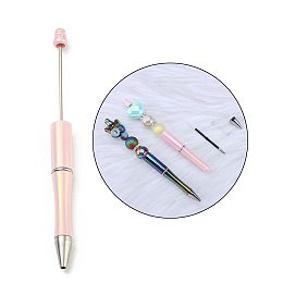 UV Plated Plastic Ball-Point Pen, Beadable Pen, for DIY Personalized Pen with Jewelry Beads, Pink, 150x12mm