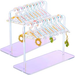 PandaHall Elite 32 Holes Earring Hanger Stands Acrylic Earring Holder Rack with Mini Hangers Earring Display Earring Closet Ear Studs Display Rack Organizer for Retail Show Personal Exhibition Clear AB
