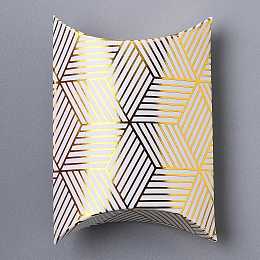 Honeyhandy Paper Pillow Candy Boxes, for Wedding Favors Baby Shower Birthday Party Supplies, Rectangle, Gold, Stripe Pattern, Fold: 9.1x6.3x2.65cm, Unfold: 11.3x6.9x0.1cm