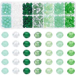 PandaHall Elite 350pcs Green Glass Beads 8mm Faceted Crystal Beads 7 Styles Briolette Loose Beads Spacers Craft Beads for St Patrick Bracelet Necklace Earring Keychain Jewelry Making Decoration