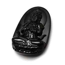 Honeyhandy Buddhist Jewelry Natural Obsidian Large Cameo Buddha Pendants, 62x40x12mm, Hole: 1mm