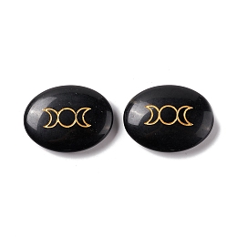 Honeyhandy Natural Obsidian Healing Massage Palm Stones, Pocket Worry Stone, for Anxiety Stress Relief Therapy, Oval with Triple Moon, 33x43x11~12mm