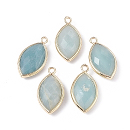 Honeyhandy Natural Amazonite Pendants, with Golden Plated Brass Findings, Faceted, Horse Eye, 21.5x11.5x3~5mm, Hole: 1.6mm