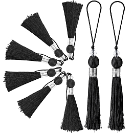 GORGECRAFT 8PCS Large Tassel Key Colorful Handmade Silky Floss Tiny Craft Tassels with Plastic Beads for DIY Craft Accessory Home Decoration(Black)