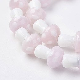 Honeyhandy Handmade Lampwork Beads Strands, Mushroom, Pink, 11.5~14.5x9~11mm, Hole: 1mm, about 25pc/strand, 13.54 inch(34.4cm)