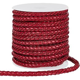 PandaHall Elite 10 Yards Round Braided Leather Cord, 5.5mm Leather Rope Red Jewelry Craft Cord Tie Cording Leather Strap Bolo Cord for DIY Bracelets Necklaces Jewelry Crafts Belt Wrapping Christmas Decor