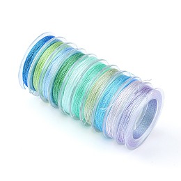 10 Rolls 3-Ply Metallic Polyester Cords, Round, for Jewelry Making, Blue, 0.3mm, about 24 yards(22m)/roll, 10 rolls/group