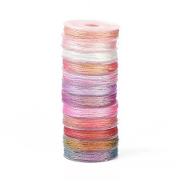 12 Rolls 12 Colors 6-Ply PET Polyester Cord, for Jewelry Making, Pink, 0.4mm, about 18~20m/roll, 1 roll/color