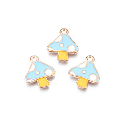 Honeyhandy Autumn Theme Alloy Enamel Charms, Cadmium Free & Lead Free, Mushroom, Light Sky Blue, 15x13x1.5mm, Hole: 1.5mm