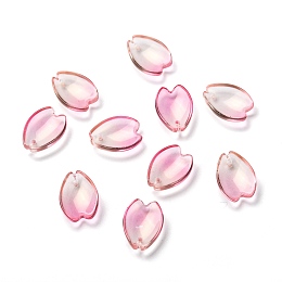 Honeyhandy Transparent Glass Pendants,  Sakura Petaline, Pink, 16x12x3.5mm, Hole: 0.9mm