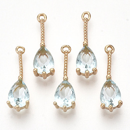 Honeyhandy Transparent Glass Pendants, with Golden Tone Brass Findings, Faceted, Teardrop, Pale Turquoise, 18x5x4mm, Hole: 1mm