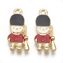 Honeyhandy Alloy Enamel Pendants, Soldier, Light Gold, Red, 24.5x11x2mm, Hole: 1.8mm