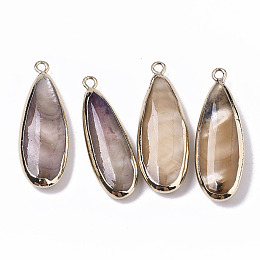 Honeyhandy Natural Freshwater Shell Pendants, with Iron Loops, Edge Golden Plated, Dyed, Teardrop, Bisque, 31~33x10.5~12x5mm, Hole: 1.8mm