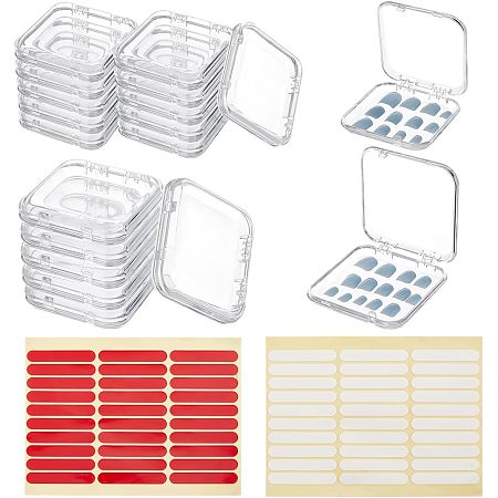 BENECREAT 20Pcs 2 Sizes Press On Nail Storage Box with 2 Sheets Double Sided Adhesive Tape, Clear Artificial Nail Display Storage Boxes Display Packing Box for Nail Salon