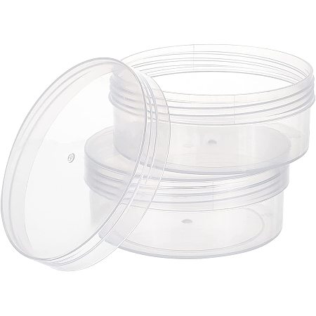 BENECREAT 2 Pack PP Round Bead Storage Containers Cylinder Bead Containers Clear Storage Organizer Box 4x1.8 inch with Screw Lids for Eye Shadow, Powder, Beads, Jewelry and Small Items