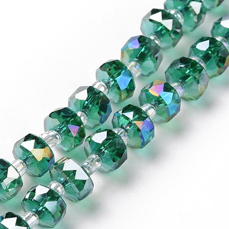 Honeyhandy Electroplate Transparent Glass Beads Strands, AB Color Plated, Faceted, Rondelle, Sea Green, 7.5~8x4.5mm, Hole: 1.2mm, about 80pcs/strand, 22.05''(56cm)