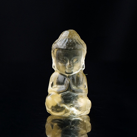 Honeyhandy Natural Citrine Sculpture Display Decorations, for Home Office Desk, Buddha, 14x26mm