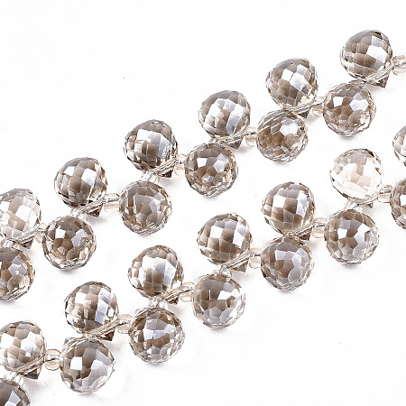 ARRICRAFT Transparent Glass Beads Strands, Faceted Teardrop, Cornsilk, Teardrop: 9.5x8mm, Hole: 0.8mm, Beads: 3~4x2.5~3.5mm, about 200pcs/strand, 23.62 inches(60cm)