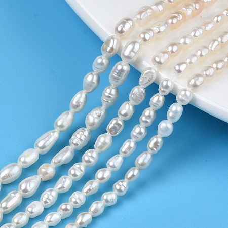 Natural Cultured Freshwater Pearl Beads Strands, Rice, Seashell Color, 4~7.5x3~4mm, Hole: 0.6mm, about 65~72pcs/strand, 14.45 inch~14.65 inch(36.7cm~67.2cm)