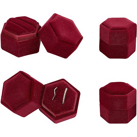NBEADS 4 Pcs Velvet Ring Box, Hexagon Ring Storage Box Jewelry Boxes Earring Jewelry Case for Wedding Engagement Birthday Anniversary, Medium Violet Red