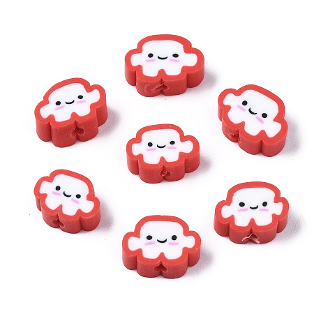 ARRICRAFT Handmade Polymer Clay Beads, Cloud with Smiling Face, Red, 6~8.5x10~11.5x4.5~5.5mm, Hole: 1.8mm