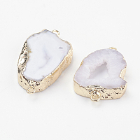 Honeyhandy Electroplate Natural Druzy Geode Quartz Crystal Links connectors, with Brass Findings, Nuggets, Golden, White, 22~45x10~35x4~5.5mm, Hole: 2mm