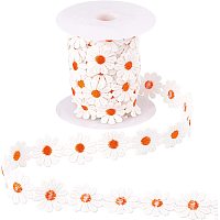 NBEADS 1 Roll 7 Yards Lace Daisy Flower Edging Trim Ribbon, 25mm Wide Polyester Flower Ribbon Appliques with Plastic Spool Sewing Embroidery Crafts for Wedding Dress Clothes Decoration, Dark Orange