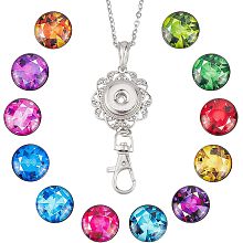 SUNNYCLUE 1 Box 12 Styles Snap Button Lanyard ID Badge Lanyards Cute Colorful Imitation Birthstone Charms Badges Holder Stainless Steel Necklace Chain Breakaway ID Badge Lanyard for Holders Keys Gift