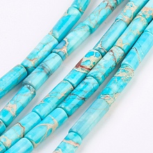 Honeyhandy Natural Imperial Jasper Beads Strands, Dyed, Column, Cyan, 13~14x4~4.5mm, Hole: 1mm, about 31pcs/strand, 15.7 inch.