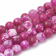 Honeyhandy Dyed Natural Crackle Agate Beads Strands, Round, Fuchsia, 6~6.5mm, Hole: 1mm, about 64pcs/strand, 15.1 inch