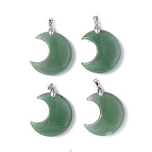 Honeyhandy Natural Green Aventurine Pendants, Moon Charms, with Platinum Tone Brass Findings, 35x27x10mm, Hole: 10x4mm