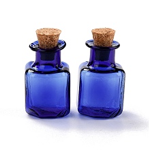 Honeyhandy Square Glass Cork Bottles Ornament, Glass Empty Wishing Bottles, DIY Vials for Pendant Decorations, Medium Blue, 1.4x1.4x2.3cm