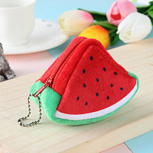 Honeyhandy Plush Fruit Wallets, with Iron Keychain Clasps, Watermelon Pattern, 6x9cm