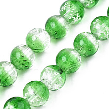 Handmade Luminous Transparent Lampwork Beads Strands, Round, Lime Green, 9~10x10~11mm, Hole: 1.2mm, about 50pcs/strand, 19.29 inch~19.69 inch(49cm~50cm)