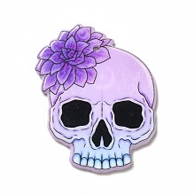 Honeyhandy Halloween Printed Acrylic Pendants, Skull Pattern, 41.5x33x2.4mm, Hole: 1.8mm