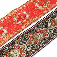 FINGERINSPIRE Ethnic Style Embroidery Polyester Ribbons, Jacquard Ribbon, Tyrolean Ribbon, Garment Accessories, Flower Pattern, Red, 1-7/8 inch(48mm), about 7.66 Yards(7m)/Roll