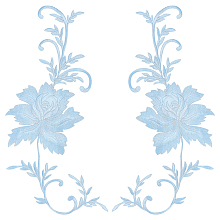 NBEADS Peony Polyester Embroidery Ornament Accessories, Applique Patch, Sewing Craft Decoration for Chinese Style Cheongsam, Light Blue, 460x155x1mm