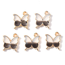 Honeyhandy Light Gold Plated Alloy Enamel Pendants, with Glitter Sequin, Butterfly, Dark Gray, 15.5x14x1.5mm, Hole: 1.6mm