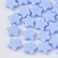 Honeyhandy Opaque Acrylic Beads, with Glitter Powder, Star, Light Sky Blue, 9.5x10x4mm, Hole: 1.6mm