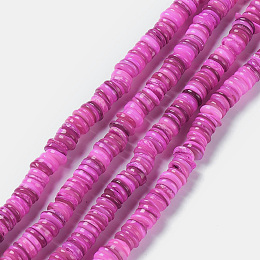 Honeyhandy Natural Freshwater Shell Beads Strands, Dyed, Heishi Beads, Flat Round/Disc, Orchid, 8~8.5x1~3mm, Hole: 1mm, about 182~200pcs/strand, 15.39 inch(39.1cm)