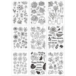 GLOBLELAND 9 Sheets Mixed Theme Silicone Clear Stamps Seal for Card Making Decor and DIY Scrapbooking(Plant Flower Leaf Fruit Leaves Sunflower Bouquet)