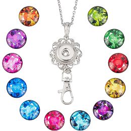 SUNNYCLUE 1 Box 12 Styles Snap Button Lanyard ID Badge Lanyards Cute Colorful Imitation Birthstone Charms Badges Holder Stainless Steel Necklace Chain Breakaway ID Badge Lanyard for Holders Keys Gift