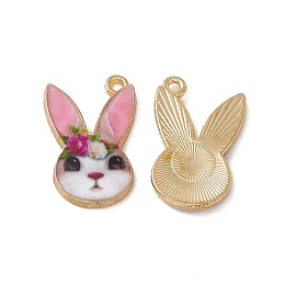 Honeyhandy Rack Plating Alloy Enamel Pendants, Light Gold, Rabbit Head Charm, Colorful, 19x12x2mm, Hole: 1.2mm